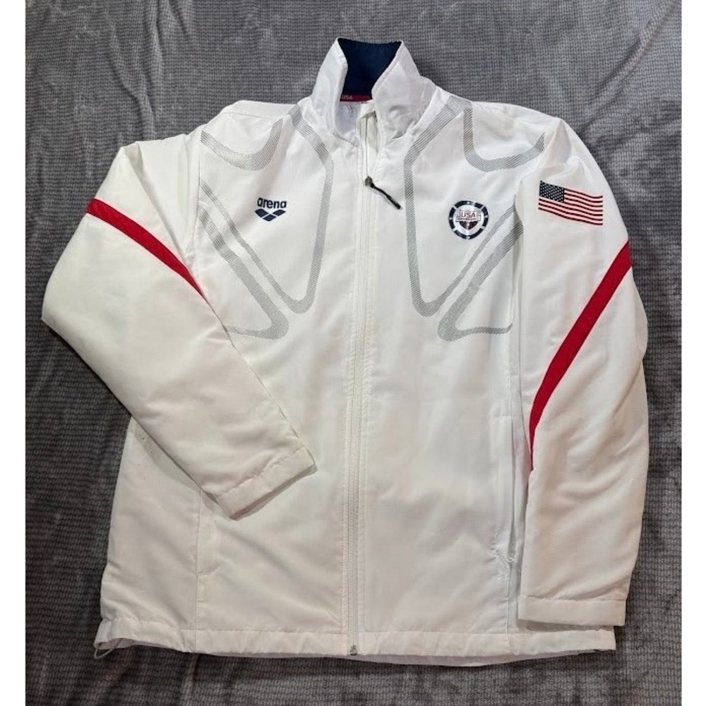 Arena USA Swimming National Team Track Jacket Mens White Zip Olympic Warm Up